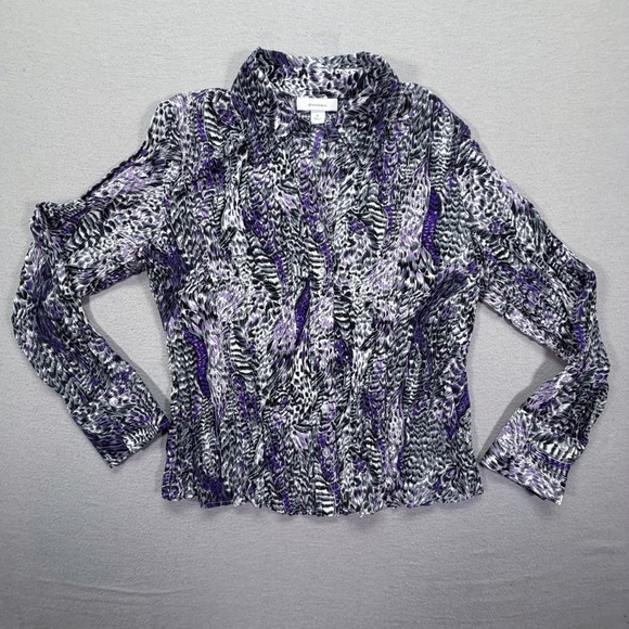 dressbarn Tops - Dressbarn Womens Blouse Regular Purple Abstract Feather Print Button Up M